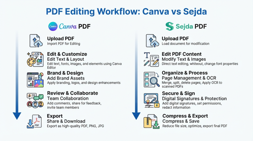 Canva PDF Editor vs Sejda PDF Editor (2026): Honest Comparison, Key Differences & the Best Choice 3 Canva PDF Editor vs Sejda PDF Editor Decision Tree